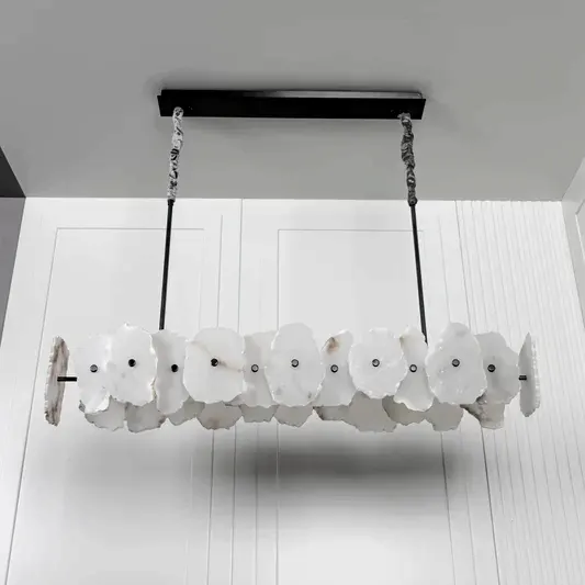 Anvers Mermer Yemek Masası Platin Avize