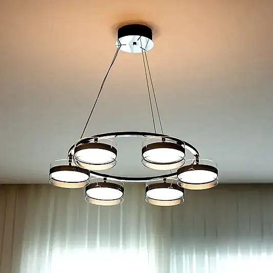 Berlin 6'lı Platin Paslanmaz Şeffaf Cam Salon Avize