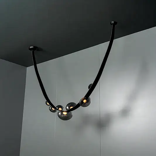 Labranda 7'li Füme Camlı Siyah Deri Kemerli Avize