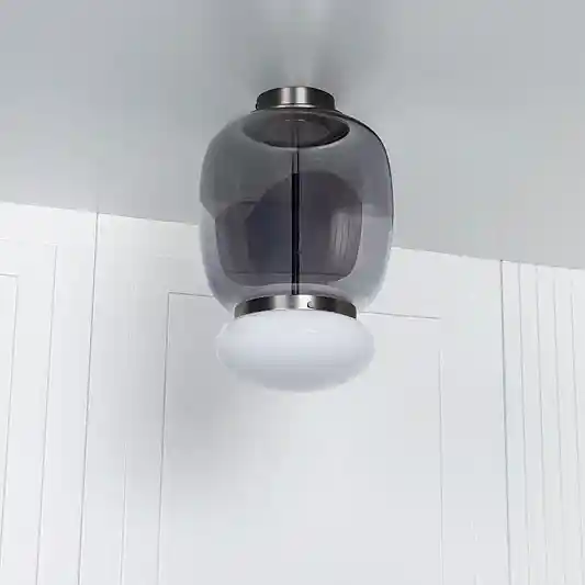 Salvador Füme & Beyaz Cam Platin Plafonyer 40cm