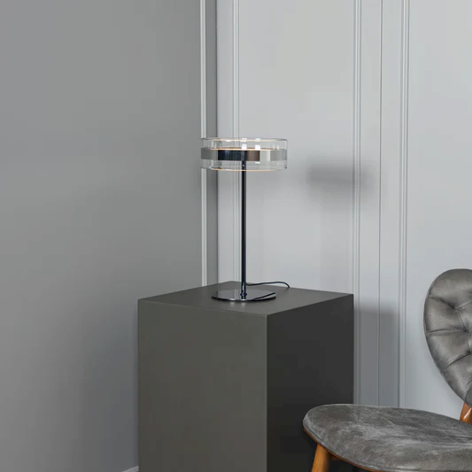 Berlin Platin Paslanmaz Şeffaf Cam Masa Lambası