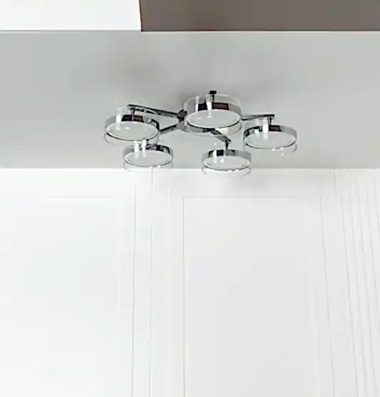 Berlin 5'li Platin Paslanmaz Şeffaf Cam Plafonyer Avize