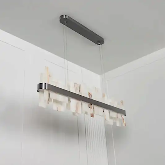 Ekho Mermer Platin Yemek Masası Sarkıt Avize 120 cm