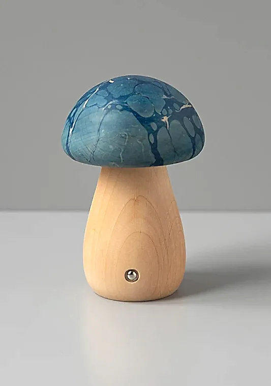 Shaggy Mavi Klasik Ebru Ahşap Mantar Masa Lambası