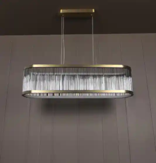 Nablus Şeffaf Cam Çubuklu Eskitme Yemek Masası Avize